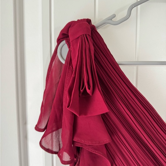 Formal Floor-Length Burgundy Bridesmaids Dress Chiffon Bow Shoulder Detail 3XL - Picture 3 of 4